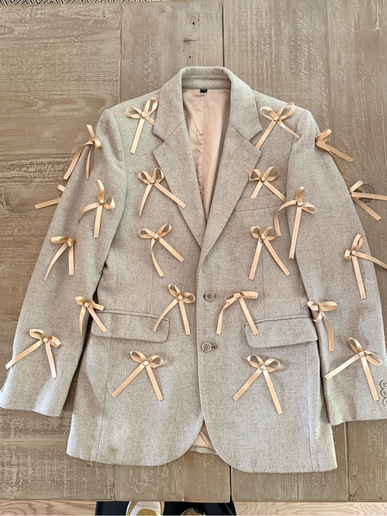 Jackets & Blazers - Lukas Roe Embellished Wool Blazer with Satin Bows & Crystal Details | Size 38